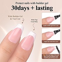 Hghdbt French Gel Nail Tips 240Pcs French Tip Press On Nails Pink Short Coffin Multicoat Tips Premade Tip Primer Base Coat