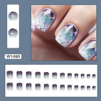 Rtkhfze Square Press On Nails Short False Nails Full Cove Acrylic Nails Geometry Fake Nails Purple Gradient Glue On Nails Stick