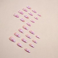 Rtkhfze Press On Nails Almond Medium Glossy Fake Nails With Rhinestones Star Design False Nails Full Cover Gradient Stick On Na