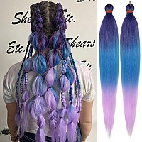 Run Shui Ombre Purple Lake Blue Pre Stretched Braiding Hair 2 Packs Pre Feathered Braid Hair Extensions 30 Inches Kanekalon Hair