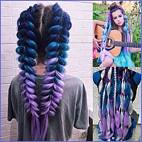 Run Shui Ombre Purple Lake Blue Pre Stretched Braiding Hair 2 Packs Pre Feathered Braid Hair Extensions 30 Inches Kanekalon Hair