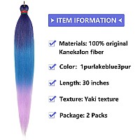 Run Shui Ombre Purple Lake Blue Pre Stretched Braiding Hair 2 Packs Pre Feathered Braid Hair Extensions 30 Inches Kanekalon Hair