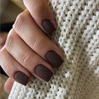 Matte Brown Press On Nails Short Square Short Gel Nails Glue On 2024 Fall Colors Acrylic Nails Press Ons Featured Protective Co