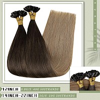 Runature U Tip Balayage Hair Extensions Human Hair Dark Brown Medium Brown With Ash Blonde U Tip Human Hair Extensions 14 Inch S