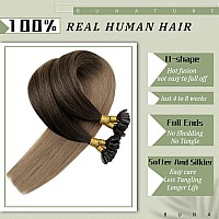 Runature U Tip Balayage Hair Extensions Human Hair Dark Brown Medium Brown With Ash Blonde U Tip Human Hair Extensions 14 Inch S