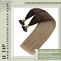 Runature U Tip Balayage Hair Extensions Human Hair Dark Brown Medium Brown With Ash Blonde U Tip Human Hair Extensions 14 Inch S