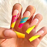 Yoyoee Long Coffin False Nails Pink Gradient Press On Nails Glitter Fake Nails Full Cover Stick On Nails For Women And Girls 24P