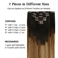 Hotbanana Human Hair Clip In Hair Extensions Dark Brown To Chestnut Brown And Dirty Blonde Highlighted Warm Tone 120G Clip In