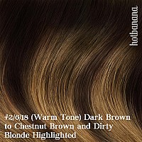 Hotbanana Human Hair Clip In Hair Extensions Dark Brown To Chestnut Brown And Dirty Blonde Highlighted Warm Tone 120G Clip In