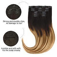 Hotbanana Human Hair Clip In Hair Extensions Dark Brown To Chestnut Brown And Dirty Blonde Highlighted Warm Tone 120G Clip In