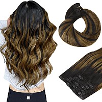 Hotbanana Human Hair Clip In Hair Extensions Balayage Natural Black To Golden Brown 120G Clip In Hair Extensions Real Human Hai