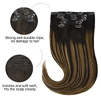 Hotbanana Human Hair Clip In Hair Extensions Balayage Natural Black To Golden Brown 120G Clip In Hair Extensions Real Human Hai