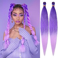 Purple Mix Pre Stretched Braiding Hair 2 Packs Pre Feathered Braid Hair Extensions 30 Inches Kanekalon Hair Braids