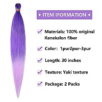 Purple Mix Pre Stretched Braiding Hair 2 Packs Pre Feathered Braid Hair Extensions 30 Inches Kanekalon Hair Braids