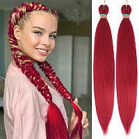 Rose Red Pre Stretched Braiding Hair 2 Packs Pre Feathered Braid Hair Extensions 30 Inches Kanekalon Hair Braids