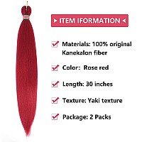 Rose Red Pre Stretched Braiding Hair 2 Packs Pre Feathered Braid Hair Extensions 30 Inches Kanekalon Hair Braids