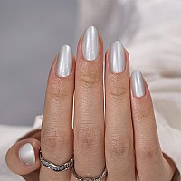 Btartbox Press On Nails Short Pearl White Oval Round Press On Nails For Women Natural Stick On Nails With Glue Glossy Short