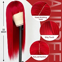 Aubree Long Straight Wigs With Bangs Red Silky Synthetic No Lace Wig For Black Women Natural Looking Heat Resistant Fiber Gluele