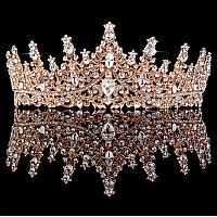 Rose Gold Crown For Women Crystal Princess Tiaras Rhinestone Queen Crowns Wedding Bridal Hair Accessories Birthday Prom Pageant