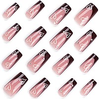 Sinsen Medium Square Press On Nails 24 Pcs Glossy Brown Pink French Tip Reusable Stick On Nails In 10 Sizes With Adhesive Gl