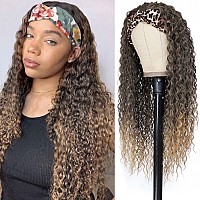 Aksice Curly Headband Wigs For Black Women Synthetic Water Wave Headband Wigs With Glueless Half Wig 150 Density For Daily Us