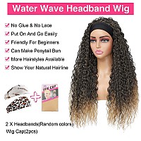 Aksice Curly Headband Wigs For Black Women Synthetic Water Wave Headband Wigs With Glueless Half Wig 150 Density For Daily Us