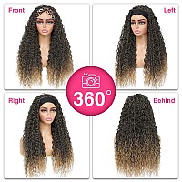 Aksice Curly Headband Wigs For Black Women Synthetic Water Wave Headband Wigs With Glueless Half Wig 150 Density For Daily Us