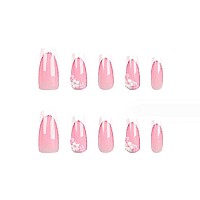 Foccna Press On Nails Long Rhinestone Pink Fake Nails Black Nails Square Bling Glossy 3D Flower False Nail Tips Artificial Nails