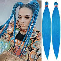 Run Shui Lake Blue Pre Stretched Braiding Hair 2 Packs Pre Feathered Braid Hair Extensions 30 Inches Kanekalon Hair Braids