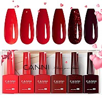 Canni 6Pcs 9Ml Hemafree Red Gel Nail Polish Set Dark Red Burgundy Glitter Gel Polish Kit Diy At Home Salon Christmas New Year