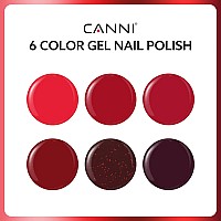 Canni 6Pcs 9Ml Hemafree Red Gel Nail Polish Set Dark Red Burgundy Glitter Gel Polish Kit Diy At Home Salon Christmas New Year