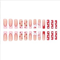 Foccna Press On Nails Long Rhinestone Pink Fake Nails Black Nails Square Bling Glossy 3D Flower False Nail Tips Artificial Nails