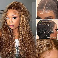 Unice Pre Everything Frontal Wig Bye Bye Knots 13X4 Transparent Lace Front Wigs Human Hair Deep Curly Honey Blonde Highlights Ea