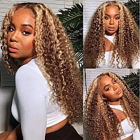 Unice Pre Everything Frontal Wig Bye Bye Knots 13X4 Transparent Lace Front Wigs Human Hair Deep Curly Honey Blonde Highlights Ea