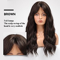 Haircube Brown Wavy Wig With Bangs For Women Curly Womens Charming Synthetic Wigs With Natural Wavy Brown Heat Resistant Hair F