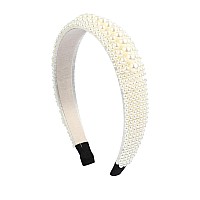 Mhdgg Pearl Headbands For Women White Bling Rhinestones Hairbands Bridal Hair Hoop Wedding Accessories For Girls Hair Accessorie