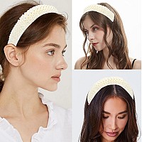 Mhdgg Pearl Headbands For Women White Bling Rhinestones Hairbands Bridal Hair Hoop Wedding Accessories For Girls Hair Accessorie