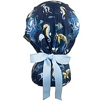 Calomed Scrub Cap For Women And Men Ponytail Scrub Caps Working Hat Head Cover With Ribbon Ties And Buttons Long Hair Water