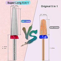 Depvko Super Long 5 In 1 Nail Drill Bits 332 Carbide Tungsten Bits Two Way Rotate Professional Advanced Safety Bits For Nai