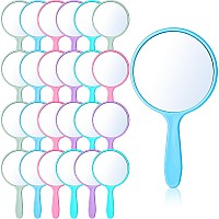 Jetec 25 Pcs Handheld Mirror With Handle 394 L X 217 W Small Portable Round Mirror Bulk For Kids Travel Makeup Classroom