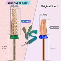 Depvko Super Long 5 In 1 Nail Drill Bits 332 Carbide Tungsten Bits Two Way Rotate Professional Advanced Safety Bits For Nai