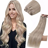 Laavoo Highlights Sew In Weft Hair Extensions Human Hair Bundles Real Remy Hair Extensions Weft For Women Dirty Blonde With Plat