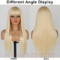 Aubree Blonde Hair Synthetic Wigs With Bangs Long Straight Hair Natural Looking 613 Color Wigs Heat Resistant Fiber Hair Glueles