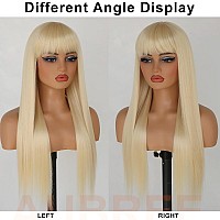 Aubree Blonde Hair Synthetic Wigs With Bangs Long Straight Hair Natural Looking 613 Color Wigs Heat Resistant Fiber Hair Glueles