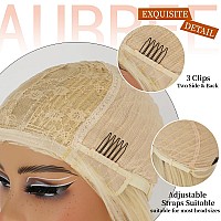 Aubree Blonde Hair Synthetic Wigs With Bangs Long Straight Hair Natural Looking 613 Color Wigs Heat Resistant Fiber Hair Glueles