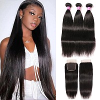 10A Straight Bundles With Closure Human Hair Brazilian Human Hair Bundles With Closure 100 Unprocessed Virgin Straight Hair Wea