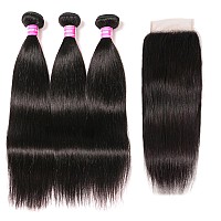 10A Straight Bundles With Closure Human Hair Brazilian Human Hair Bundles With Closure 100 Unprocessed Virgin Straight Hair Wea