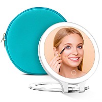 Rechargeable Lighted Magnifying Mirror 10X1X Double Sided Travel Makeup Mirror With 3 Color Lights And Magnification Portable