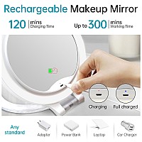 Rechargeable Lighted Magnifying Mirror 10X1X Double Sided Travel Makeup Mirror With 3 Color Lights And Magnification Portable