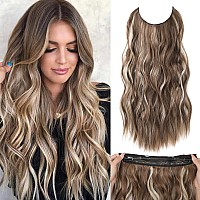 Invisible Wire Hair Exetensions 20 Inch Clip In Hair Extensions Adjustable Size Long Wave Hair Extensions With 4 Secure Clips Fo